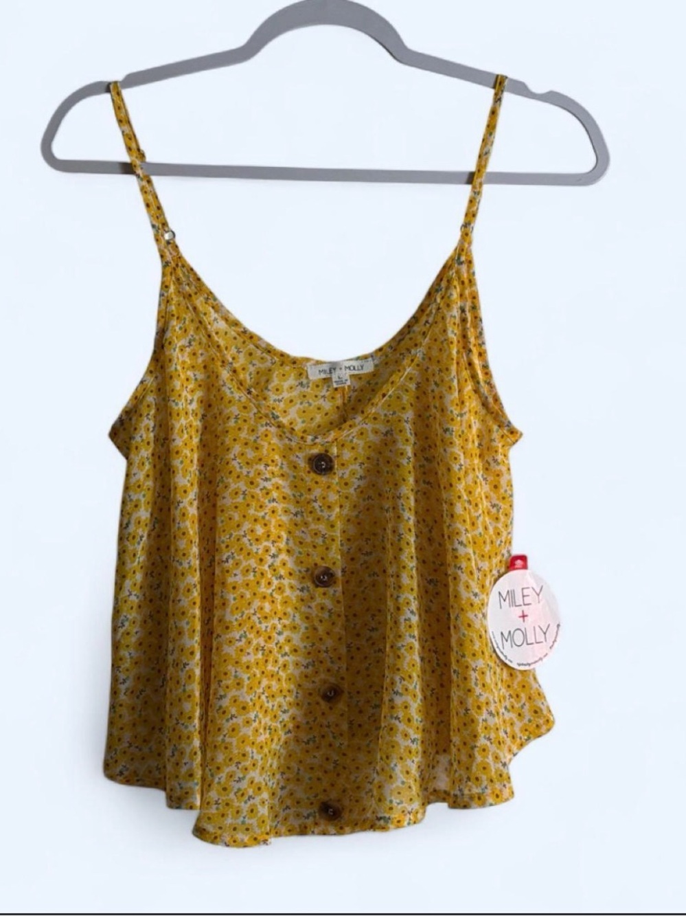 Miley + Molly Yellow Floral Button-Front Camisole